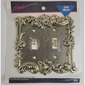 American Tack Vintage Decorative Metal Double Switch Wall Plate Brass Color NOS